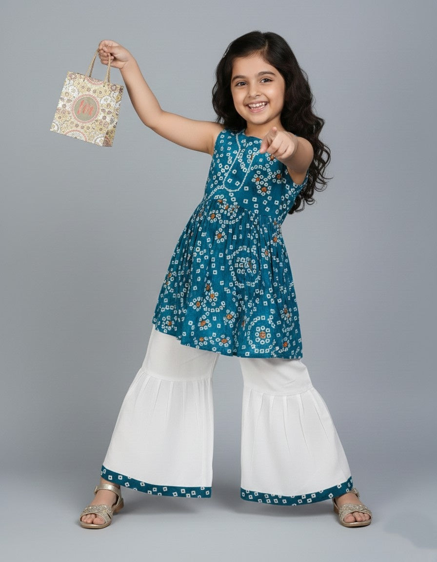 Girls Bandhani Kurti Palazzo Set for Kids