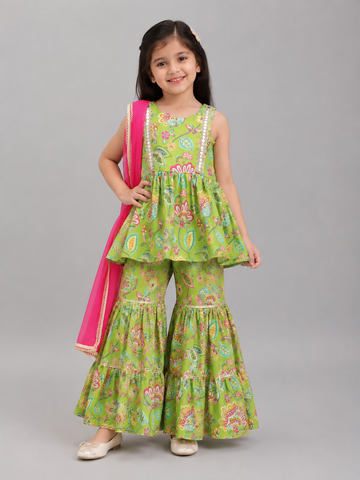 Girls Floral Peplum Sharara Set for Kids