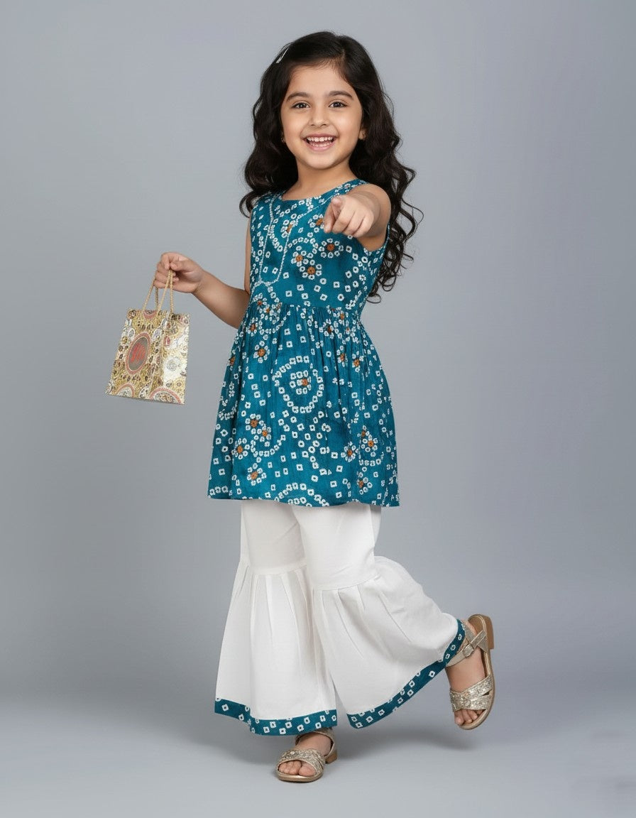 Girls Bandhani Kurti Palazzo Set for Kids
