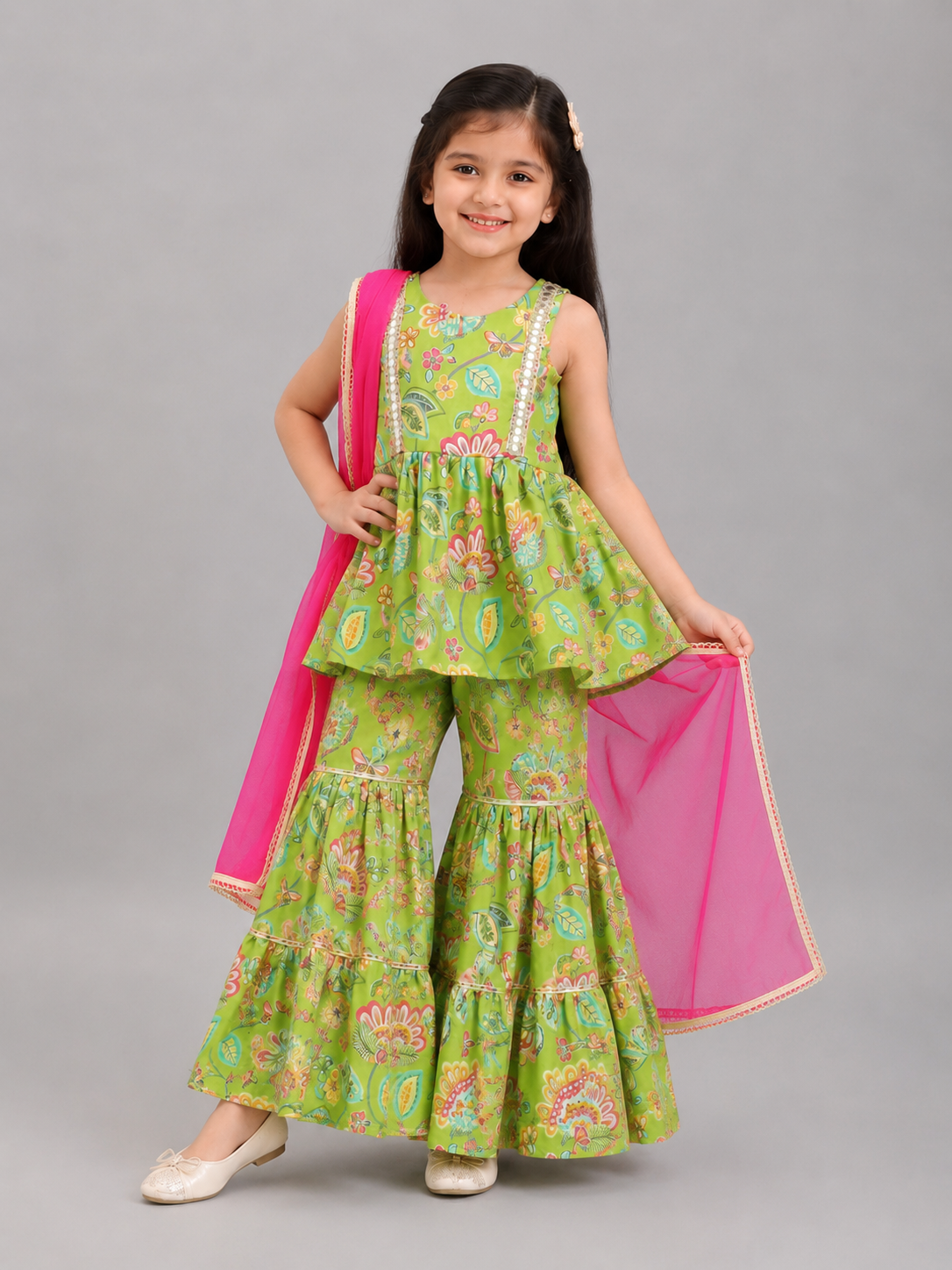 Girls Floral Peplum Sharara Set for Kids