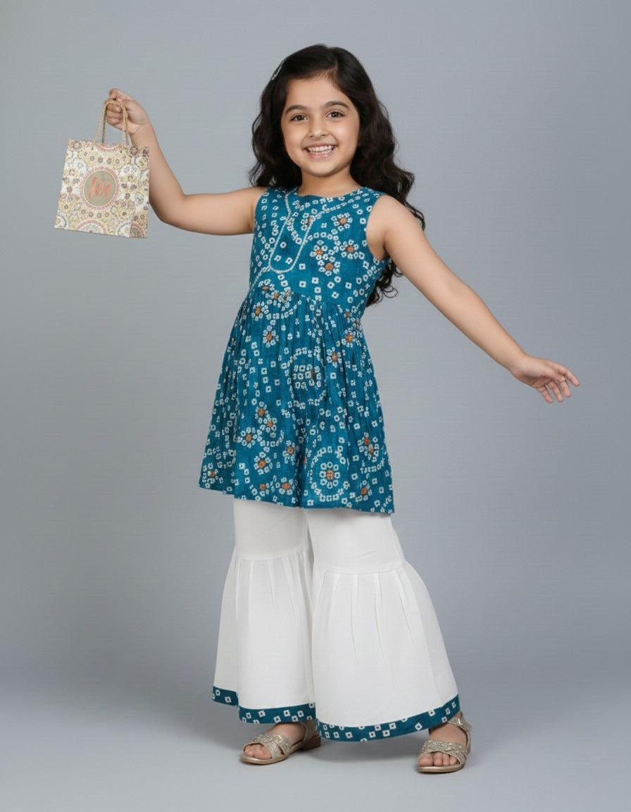 Girls Bandhani Kurti Palazzo Set for Kids