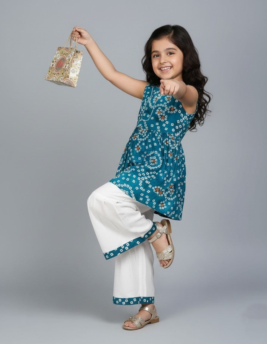 Girls Bandhani Kurti Palazzo Set for Kids