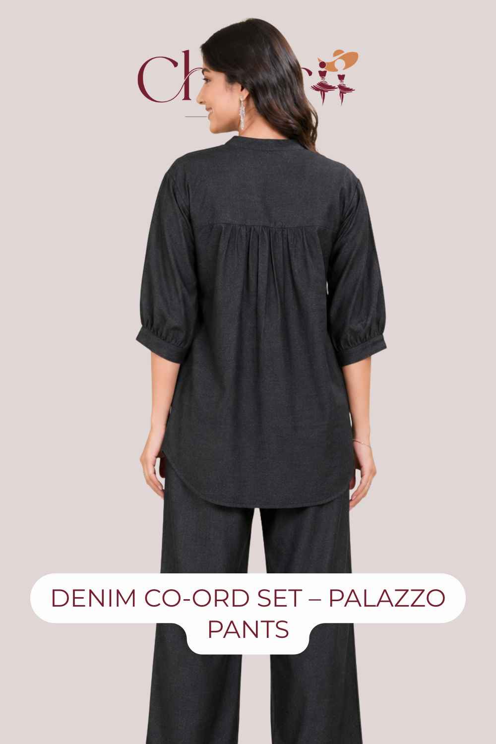 Embroidered Denim Co-Ord Set – Palazzo Pants | Festive Casual Wear