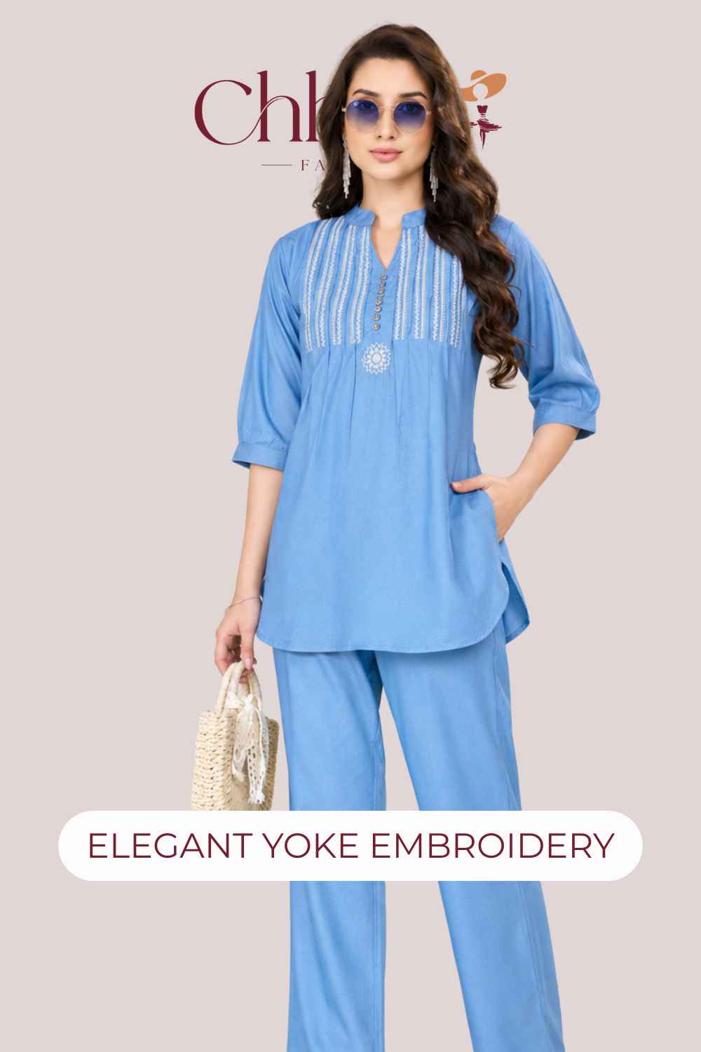 Embroidered Denim Co-Ord Set – Palazzo Pants | Festive Casual Wear