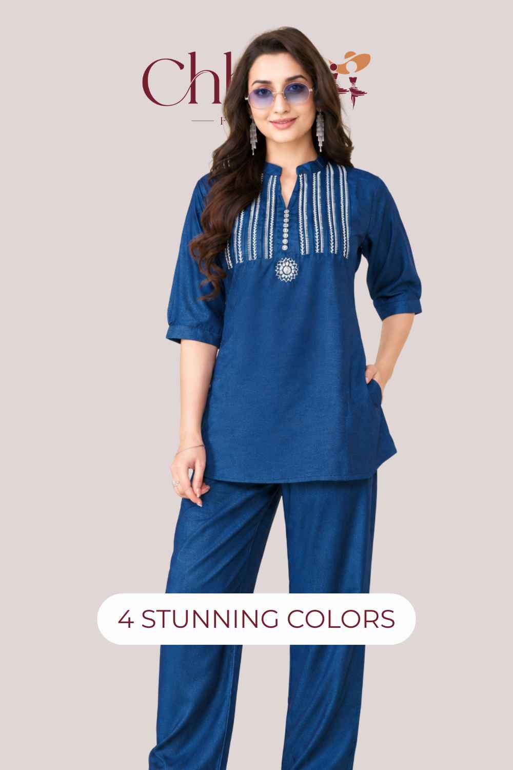 Embroidered Denim Co-Ord Set – Palazzo Pants | Festive Casual Wear
