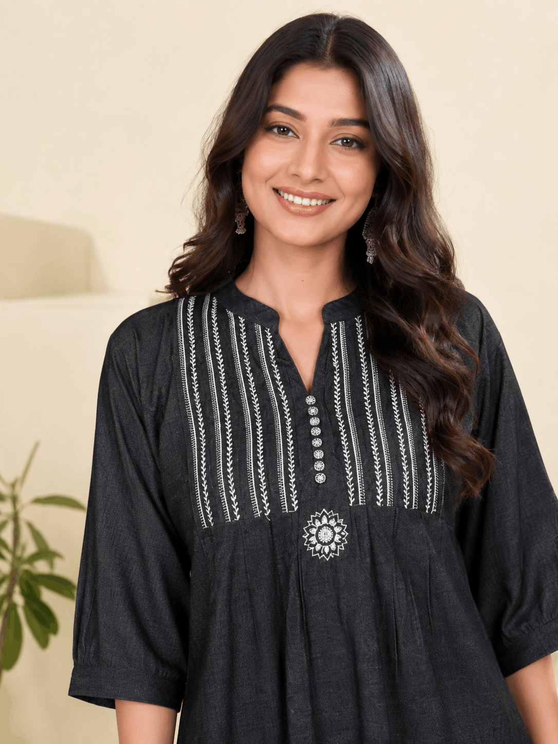 Embroidered Denim Co-Ord Set – Palazzo Pants | Festive Casual Wear
