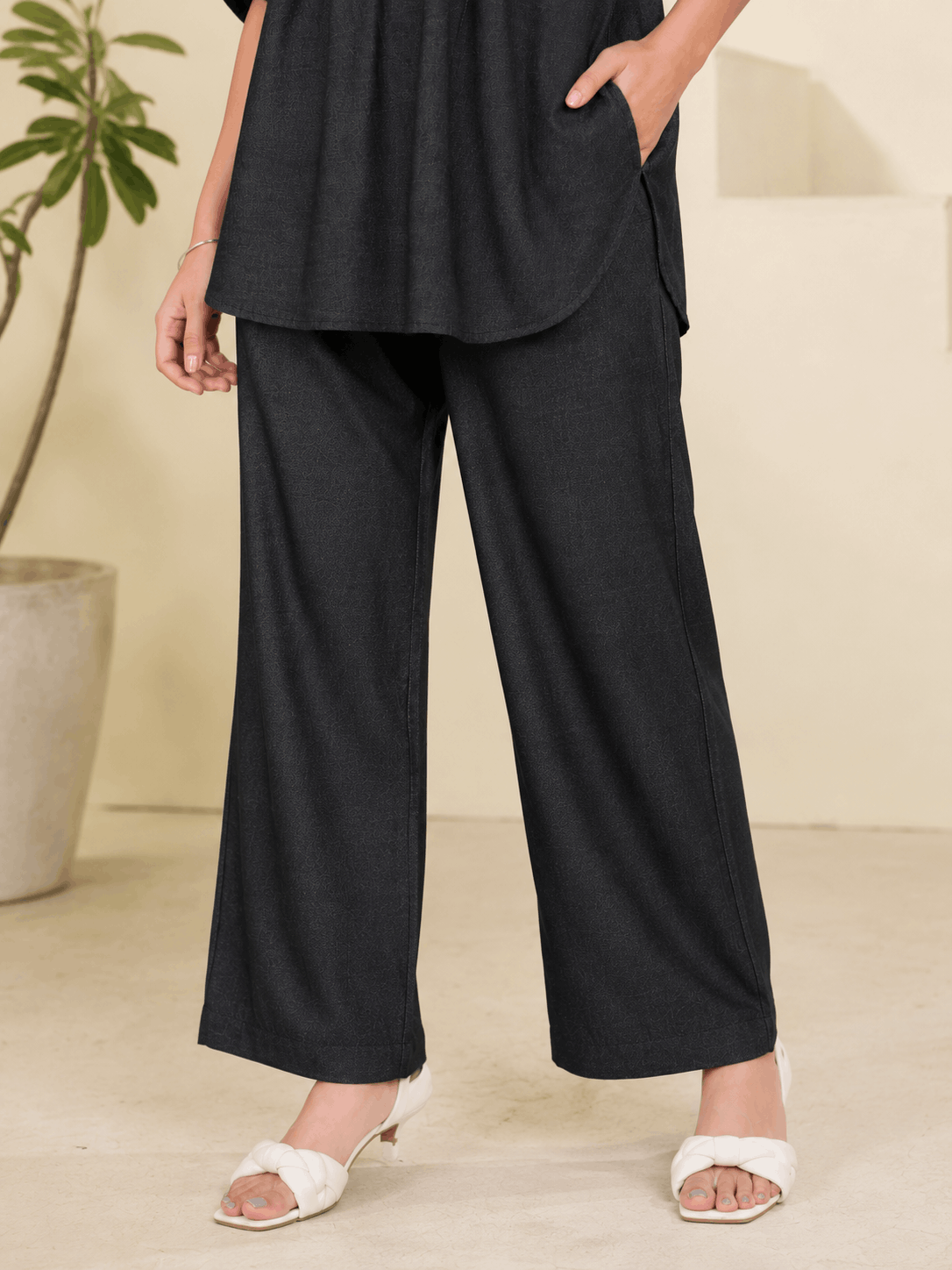 Embroidered Denim Co-Ord Set – Palazzo Pants | Festive Casual Wear