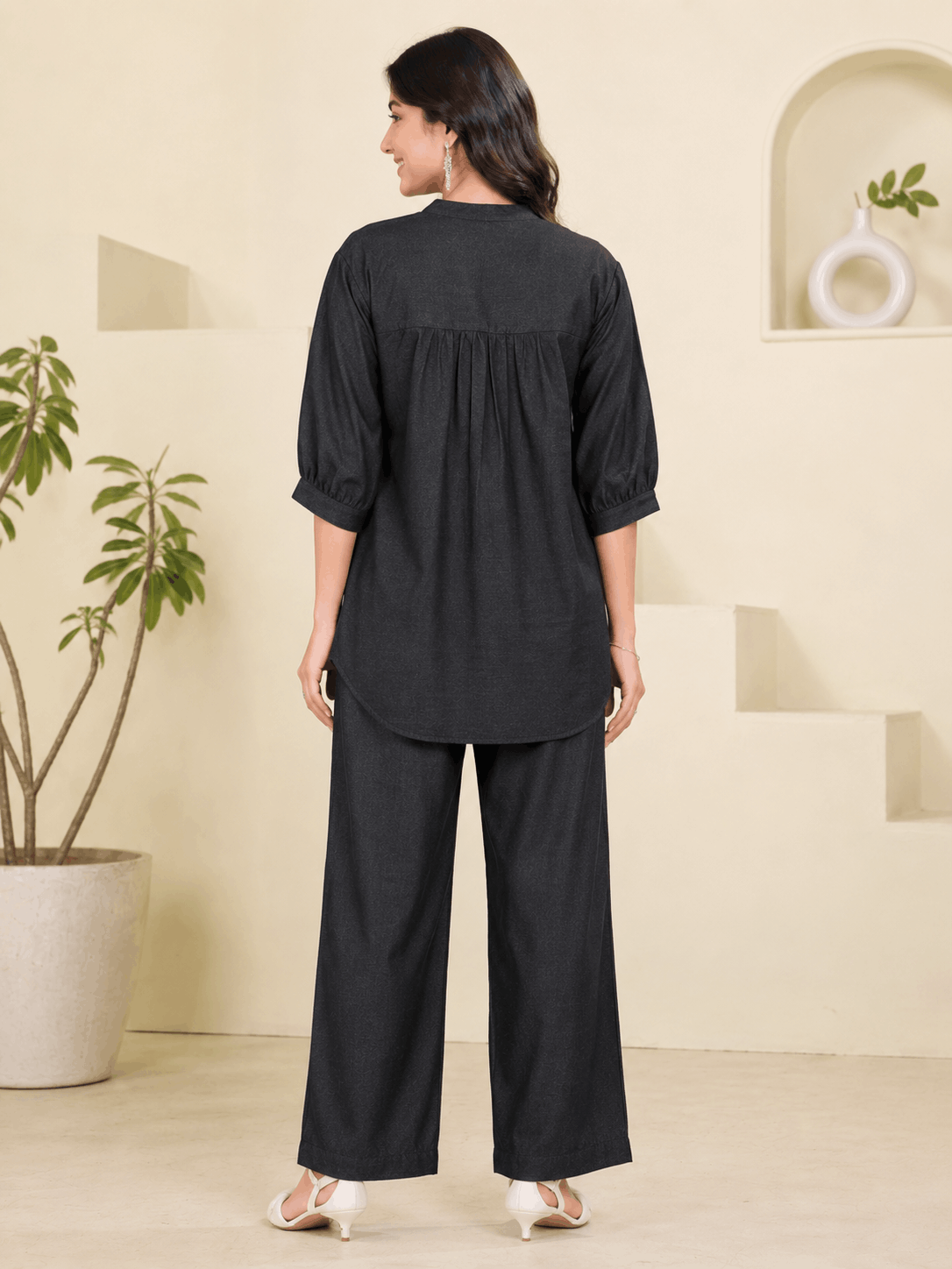 Embroidered Denim Co-Ord Set – Palazzo Pants | Festive Casual Wear