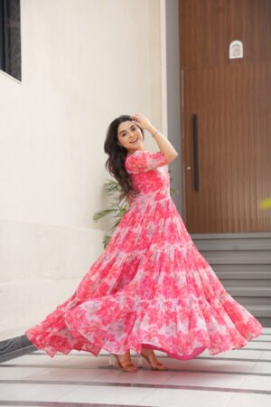 Printed Faux Georgette Gown for Women