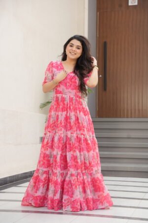 Printed Faux Georgette Gown for Women