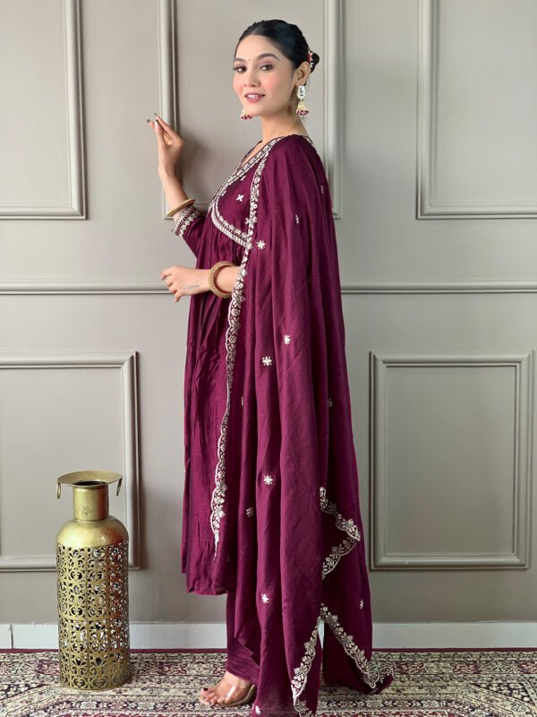 Wine Vichitra Silk Kurta Set