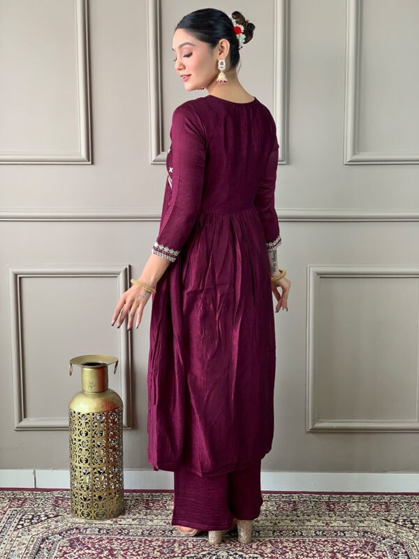 Wine Vichitra Silk Kurta Set