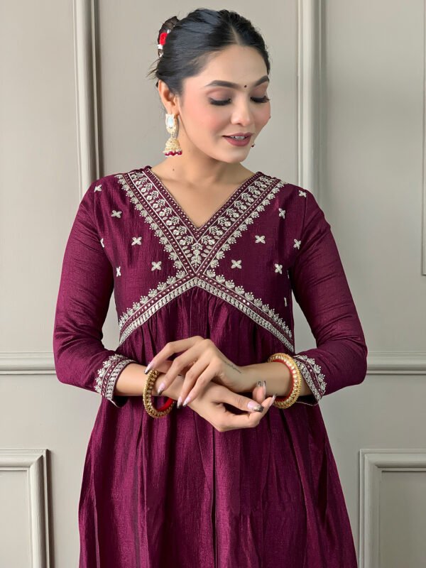 Wine Vichitra Silk Kurta Set