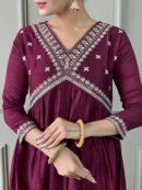 Wine Vichitra Silk Kurta Set
