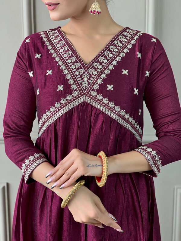 Wine Vichitra Silk Kurta Set
