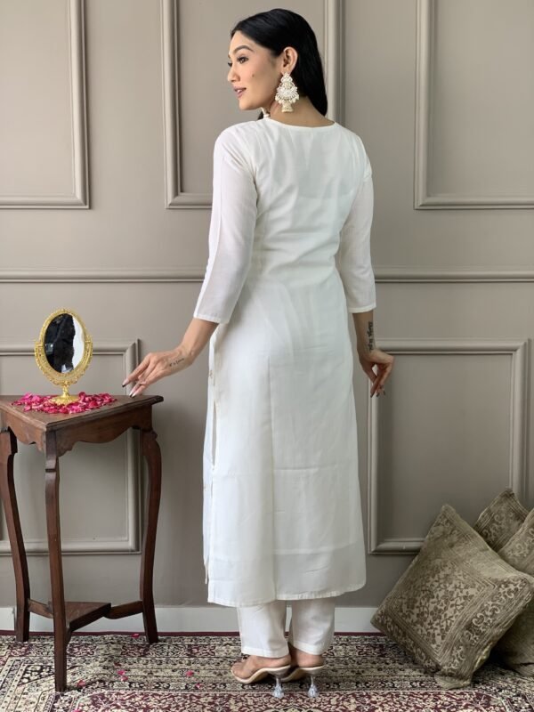 Off White Viscose Blend Kurta Set