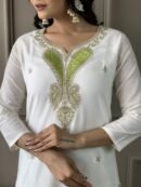 Off White Viscose Blend Kurta Set