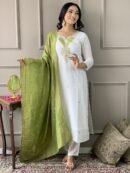 Off White Viscose Blend Kurta Set