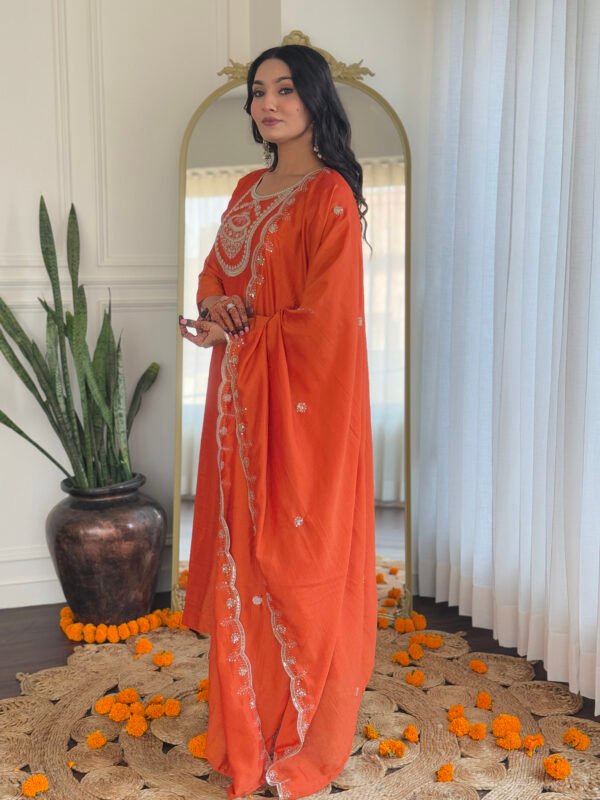 Orange Vichitra Silk Kurta Set