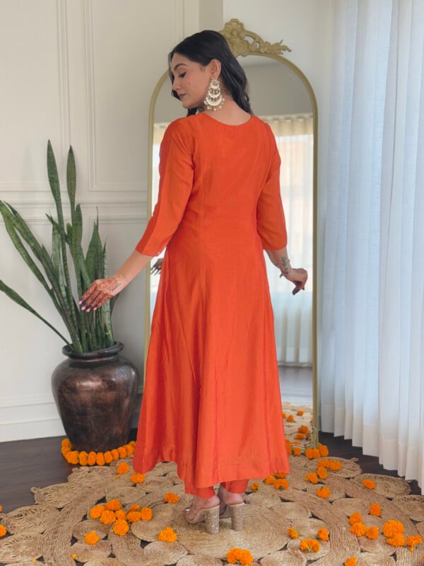 Orange Vichitra Silk Kurta Set