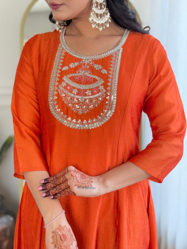 Orange Vichitra Silk Kurta Set