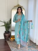 Sky Viscose Embroidered Kurta Set