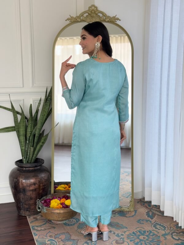 Sky Viscose Embroidered Kurta Set