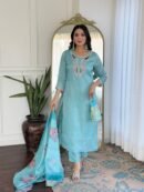 Sky Viscose Embroidered Kurta Set
