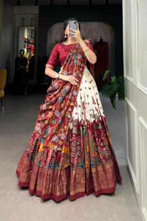 Tussar Silk Kalamkari Lehenga Choli
