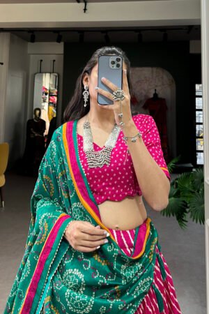 Leheriya Tussar Silk Lehenga Choli with Bandhej Dupatta