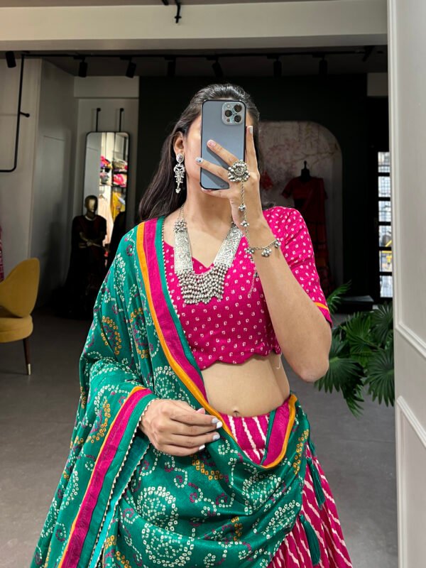 Leheriya Tussar Silk Lehenga Choli with Bandhej Dupatta