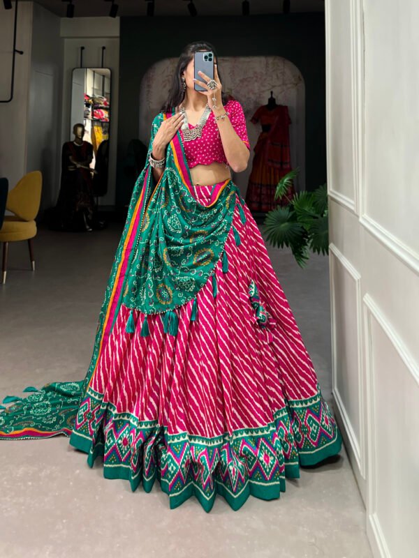 Leheriya Tussar Silk Lehenga Choli with Bandhej Dupatta