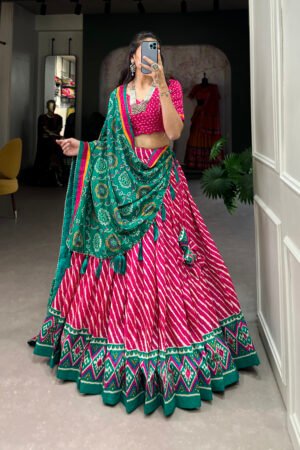 Leheriya Tussar Silk Lehenga Choli with Bandhej Dupatta