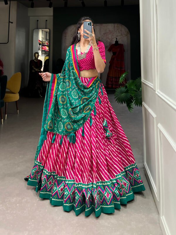 Leheriya Tussar Silk Lehenga Choli with Bandhej Dupatta