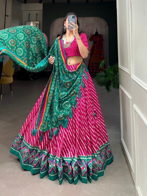 Leheriya Tussar Silk Lehenga Choli with Bandhej Dupatta