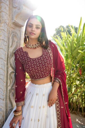 White Georgette Embroidered Lehenga