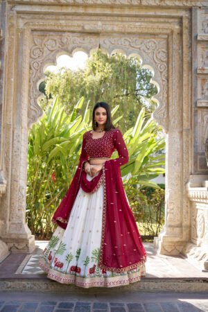 White Georgette Embroidered Lehenga