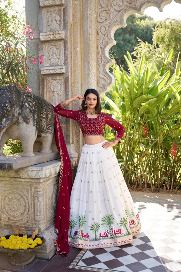 White Georgette Embroidered Lehenga