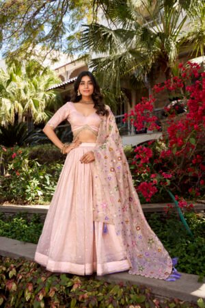 Pink Gold Crush Embroidered Lehenga Choli