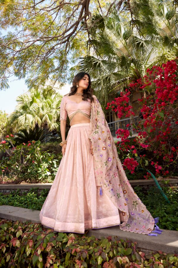 Pink Gold Crush Embroidered Lehenga Choli