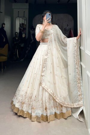 Off-White Silver Glosy Lehenga Choli