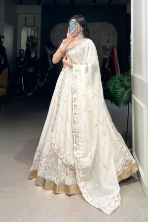 Off-White Silver Glosy Lehenga Choli