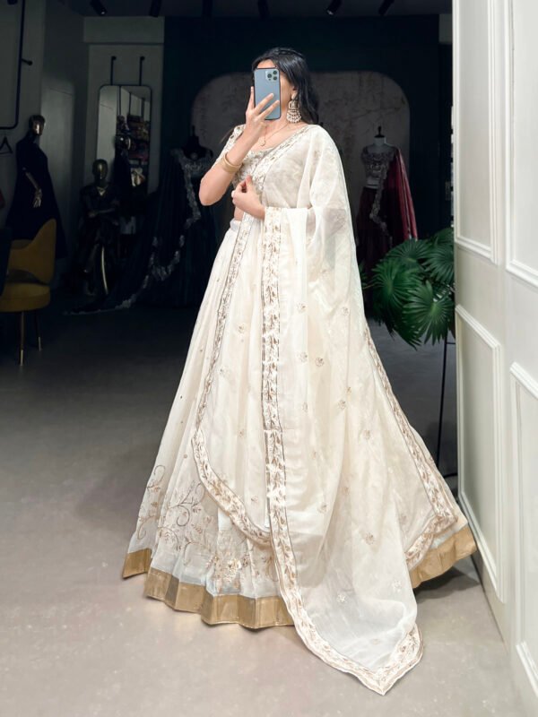 Off-White Silver Glosy Lehenga Choli