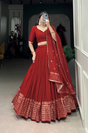 Pure Chanderi Lehenga with Zari Work Border