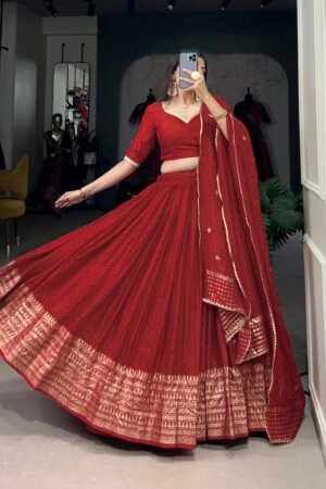 Pure Chanderi Lehenga with Zari Work Border