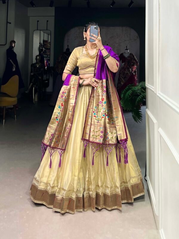 Paithani Style Cream Lehenga Choli