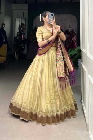 Paithani Style Cream Lehenga Choli