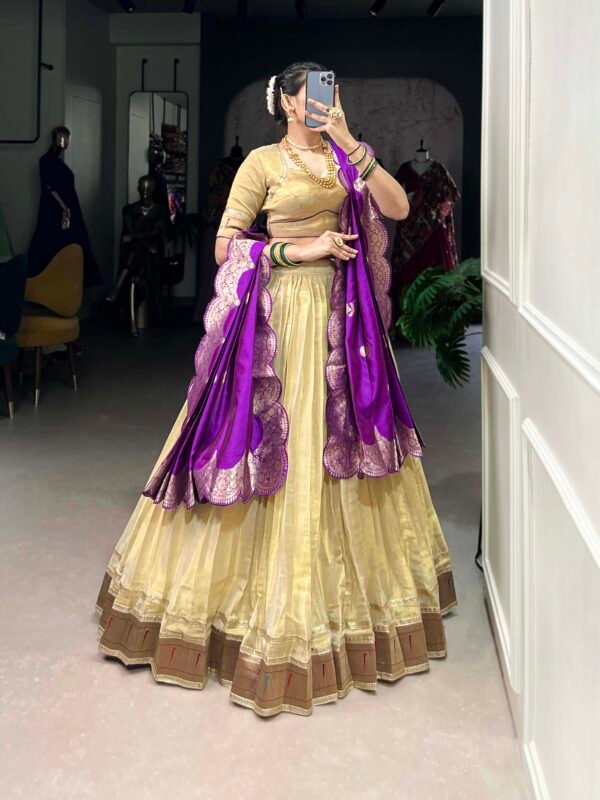Paithani Style Cream Lehenga Choli