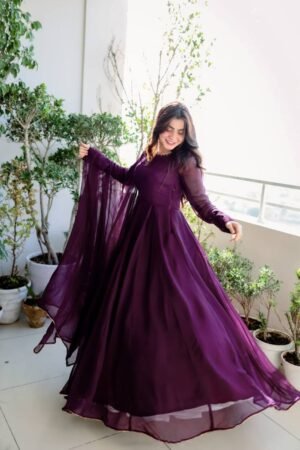 Wine Faux Blooming Embroidered Gown