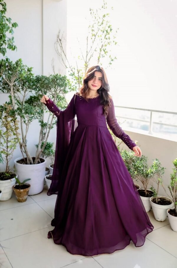Wine Faux Blooming Embroidered Gown